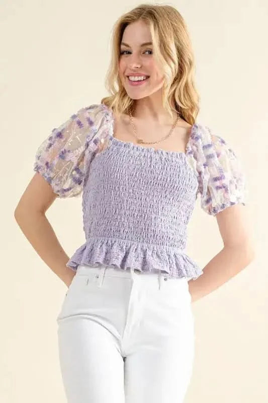 And The Why Embellishment Sleeve Smocked Top - SwagglyLife Home & Fashion